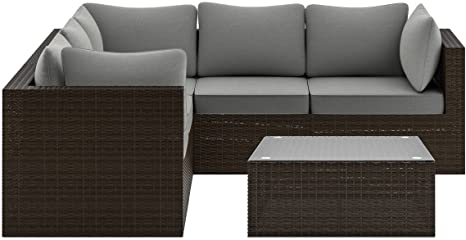 homestyles 6802-45 Sectional and Table Set, 5 Seat, Brown