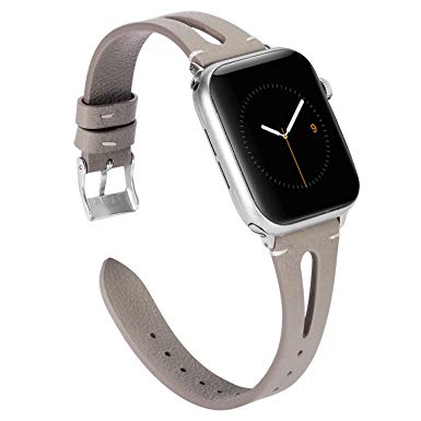 Wearlizer Leather Gray Compatible with Apple Watch Bands 38mm 40mm iWatch Womens Mens Special Triangle Hole Sport Straps Wristband Cool Replacement Bracelet (Metal Silver Buckle) Series 4 3 2 1