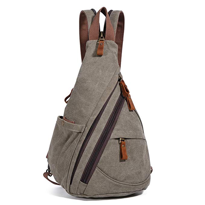 Canvas Sling Bag - Small Crossbody Backpack Shoulder Casual Daypack Chest Bags Rucksack for Men Women Outdoor Cycling Hiking Travel (6881-Olive Green)
