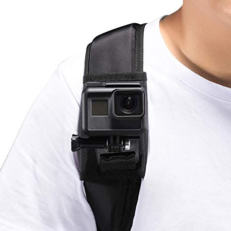 Backpack Shoulder Strap Mount with 360 Degree Adjustable Rotation J Hook Buckle, Hook & Loop Fastener Strap Compatible with GoPro Hero (2018) GoPro Hero 7 6 5 4 3  Session, Xiaomi Yi
