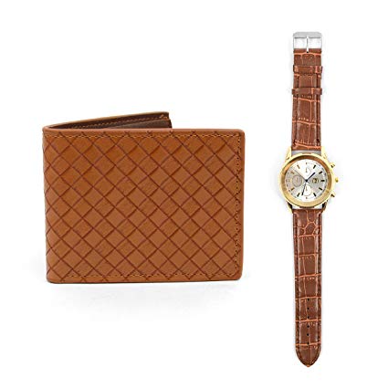 White Face Wrist Watch & Bifold Leather Wallet Set