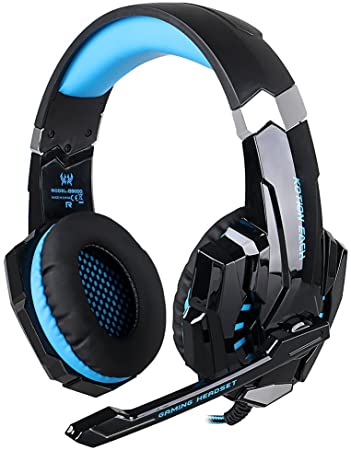 Noise Cancelling Gaming Headset G9000 3.5mm Stereo Surround Sound Headphone with Mic Volume Control for PC Mobile Phones (Black and Blue)