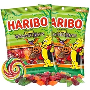 Sweetzo Halloween Gummy Candy, Fruit Flavored Sour Vampire Bats, Themed Party Snacks, Sticker Included, 4 Ounces, (Pack of 2)