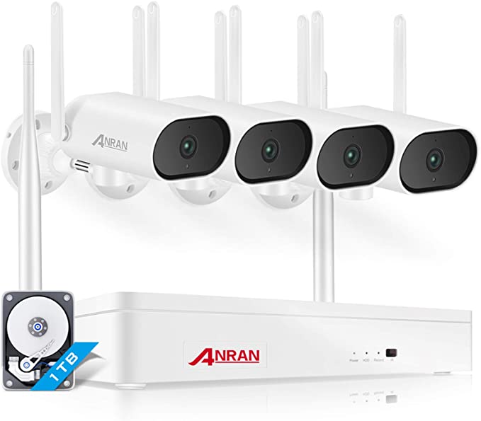 【With Audio,180° Pan】Wireless Security Camera System,ANRAN 8 Channel NVR 4Pcs 3MP Outdoor WiFi Surveillance Pan Camera with One-Way Audio,Remote Access,Night Vision,Motion Alert,1TB Hard Drive Inside