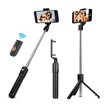 Selfie Stick Tripod, Sefitopher 2 in 1 Extendable Selfie Stick Monopod with Bluetooth Wireless Remote & Phone Holder, Compatible with iPhone X/8/8 plus/7/7 plus/6s, Galaxy S10/S9/8, Huawei, and More