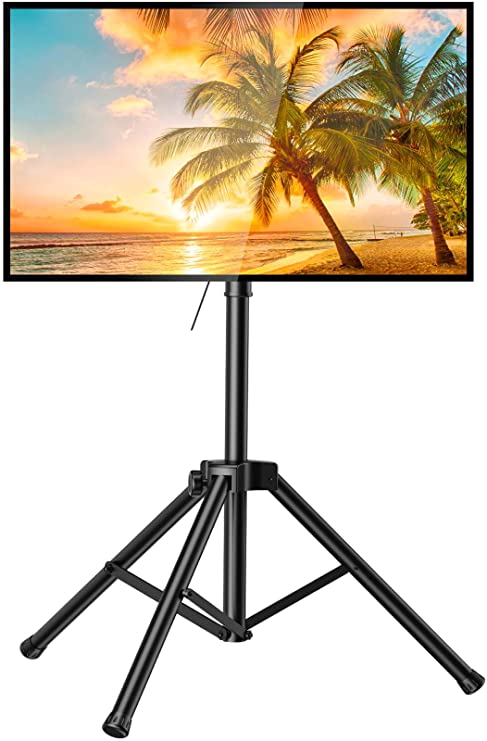 PERLESMITH TV Tripod Stand-Portable TV Stand for 37-75 Inch LED LCD OLED Flat Screen TVs-Height Adjustable Display Floor TV Stand with VESA 600x400mm, Holds up to 110lbs