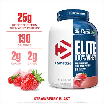 Dymatize Elite 100% Whey Protein, Strawberry Blast, 5 lbs