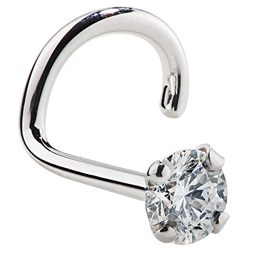 FreshTrends Diamond Nose Stud 14K White Gold Nose Ring Twist Screw 20 Gauge I1 Clarity