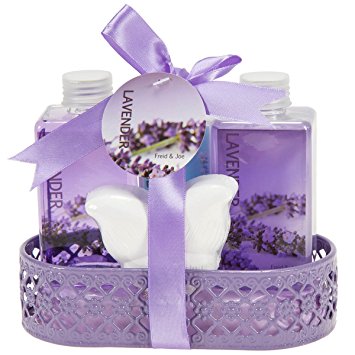 Lavender Bath and Body Gift Basket- Body Lotion,Bubble Bath,Shower Gel,Bath Fizzer