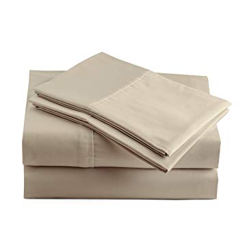 Peru Pima Luxury Wrinkle Free 250-Thread-Count Percale Peruvian Pima Cotton Queen Bed Sheet Set, Latte