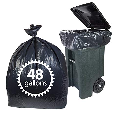 Primode Toter 48 Gallon Trash Bags 50 Count Heavy Duty Black Garbage Bag for Indoor Or Outdoor Use 46x54 Made in The USA