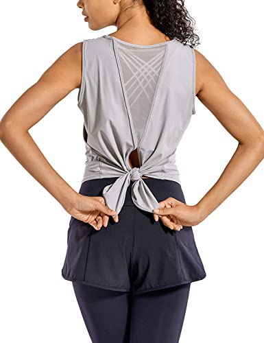 CRZ YOGA Women's Breezy Feeling Mesh Workout Tank Tops Sleeveless Gym Shirts Open Tie Back Yoga Clothes