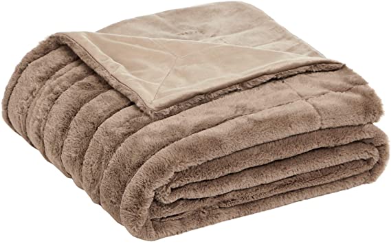 AmazonBasics Faux Fur Striped Blanket - Camel, 150 x 200 cm