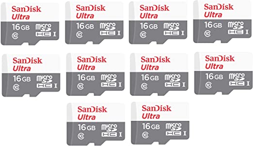 10 PACK - SanDisk Ultra 16GB UHS-I Class 10 MicroSDHC Memory Card Up to 48mb/s SDSQUNB-016G LOT OF 10 with TF USB Card Reader