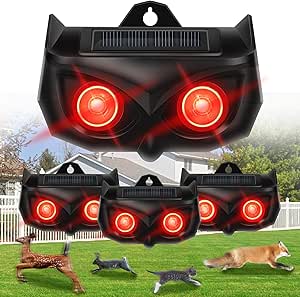 Solar Nocturnal Animal Repeller,2024 New Animal Solar Repeller Devices with Red Lights,Predator Deter for Coyote Fox Skunk,Waterproof Raccoon Squirrel Cat Repellent for Yard Farm Chicken Coop(4)