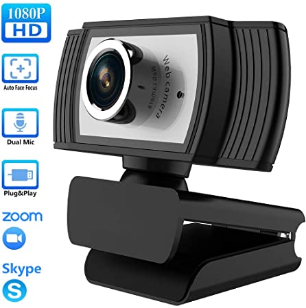 1080P Webcam with Microphone, TROPRO HD PC Desktop Computer MF Web Cam with 180° Ajustable Clip, 360°Rotatable USB Smart TV Web Camera for Skype, Live Stream, Video Chat, Recording, Conferencing