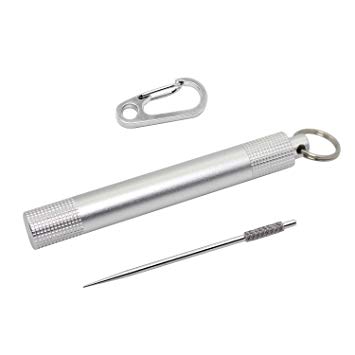 PPFISH Pocket Toothpick Holder keychain - Waterproof Aluminium Alloy Toothpick Box Container & Titanium Toothpick Ultralight Travel Kits (Sliver Aluminum   TI)