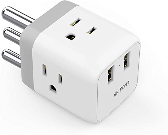 South Africa Power Adapter, TROND Safe Grounded Travel Plug Adapter, 2 USB Ports, 3 AC Outlets, Electrical Plug Adapter for US to South Africa India Namibia Nepal, Type M, White, ETL Listed