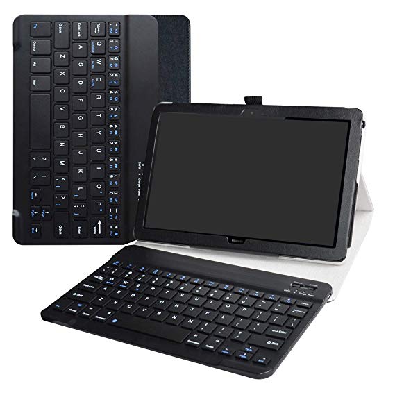 MediaPad T5 Wireless Keyboard Case,LiuShan Detachable Wireless Keyboard Standing PU Leather Cover for 10.0" Huawei MediaPad T5 10-Inch 2018 Android Tablet PC,Black