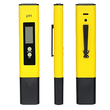 MacDoDo PH-02 Digital PH Meter Tester Best For Water Aquarium Pool Hot Tub Hydroponics Wine - Push Button Calibration Resolution 0.01 / High Accuracy  /- 0.01 - Large LCD Display (Yellow)