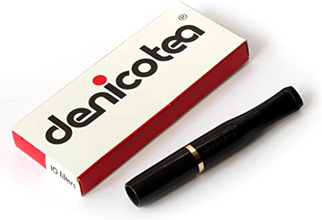 DENICOTEA cigarette holder Black with golden color ring   10 filters