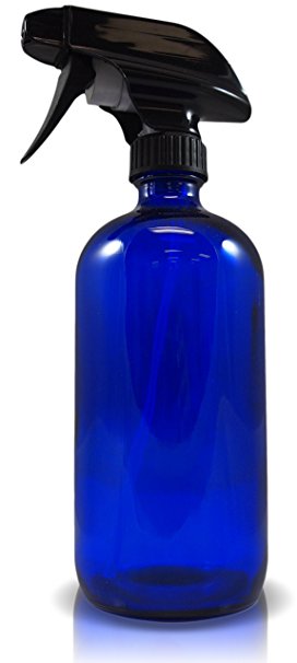 Refillable Cobalt Glass 16oz Spray Bottle with Heavy Duty Mist and Stream Sprayer