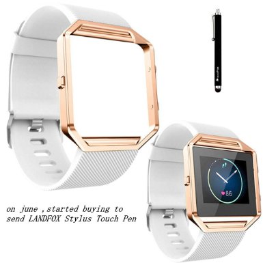 For Fitbit Blaze, Lucoo® Soft Silicone Watch Band Replacement Wrist Strap with Rose Gold Metal Frame Case for Fitbit Blaze Smart Watch (White)