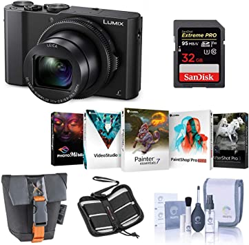 Panasonic Lumix DMC-LX10 4K Digital Point and Shoot Camera, 20.1 Megapixel 1-inch Sensor Bundle with Camera Bag, 32GB SD Card, SD Card Case, PC Software Kit, Cleaning Kit