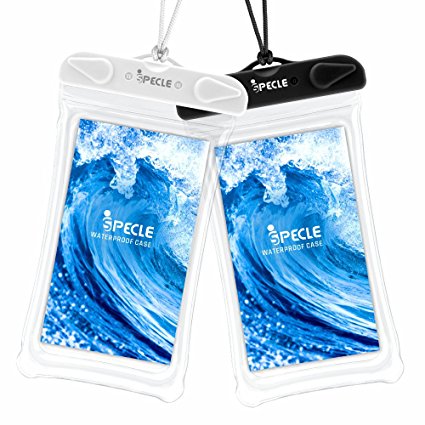 Waterproof Case, iSPECLE 2 Pack Clear Universal Waterproof Cell Phone Cases Floatable Dry Bag Pouch for iPhone 7 7 Plus 6S Plus Se 5S, Samsung Galaxy S8 S7 Edge for Devices up tp 6 Inch, Black White
