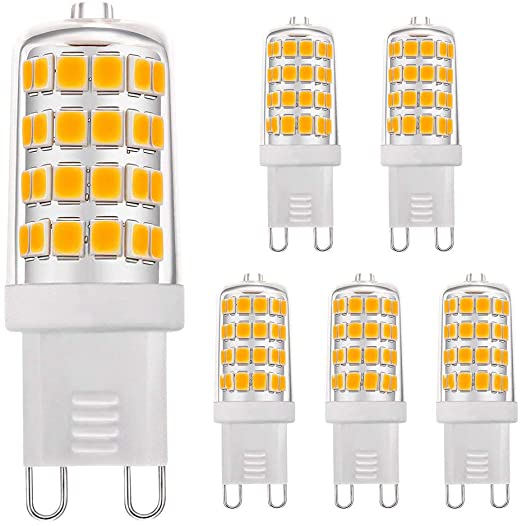 KINDEEP G9 LED Ceramic Base Light Bulbs 5W (50W Equivalent), 450LM, Bi Pin Base, AC 110V-130V Warm White 3000K G9 LED Light Bulbs, Non-Dimmable for Home Lighting (6-Pack)