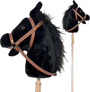 Stick Horse | Plush Handcrafted Hobby Horse Stick Pony Provides Fun Pretend Play for Toddlers & Preschoolers | Handsewn, Sturdy Wood, and Sound Effects (Black)