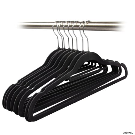 CRESNEL Non-slip Velvet Clothes Hanger - Set of 50 - Heavy Duty - Black