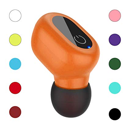 Waterproof Bluetooth Earbud, Single Smallest Invisible Wireless Earpiece Headset Headphone Earphone Car Headset with Mic for iPhone and Android Smart Phones(One Pcs) -Orange