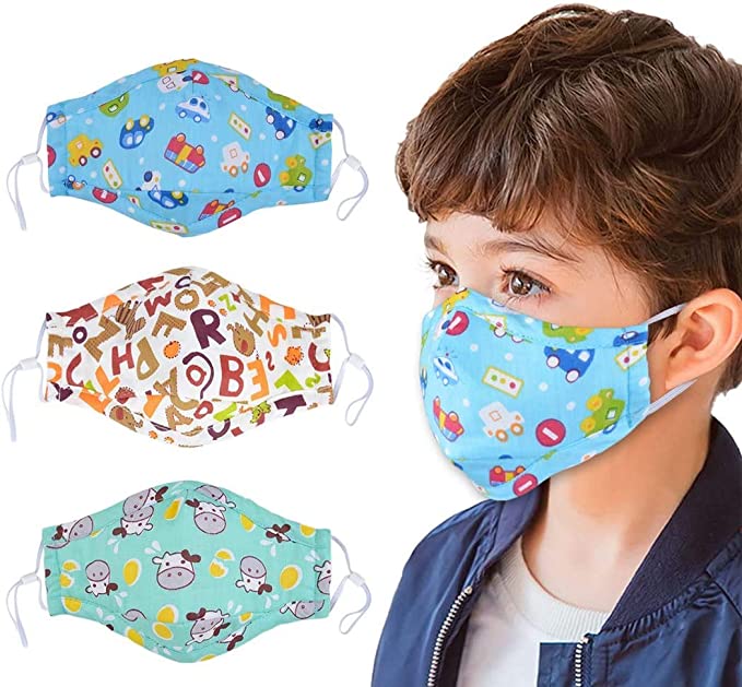 Cartoon Mouth Mask for Kids, 3 Pcs PM2.5 Kids Cotton Anti Dust Mask with 6 Pcs Activated Carbon Filter Insert Fashion Kawaii Cute Mouth Mask Reusable Fack Mask