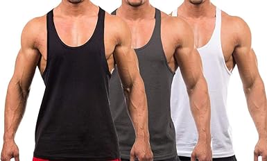 YAKER Men's Blank Stringer Y Back Bodybuilding Gym Tank Tops