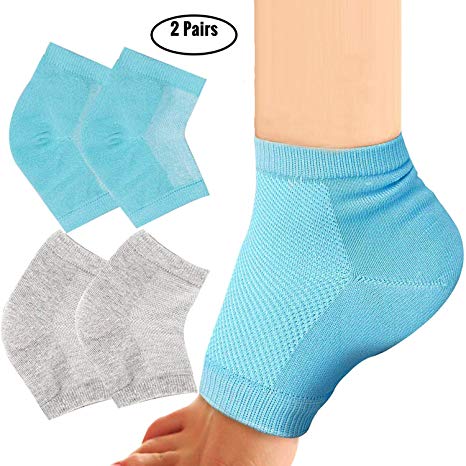 Exper 2 Pairs Moisturizing Heel Socks Gel Lined Toeless Spa Socks Day Night to Heal and Treat Dry Hard Cracked Heel,Damaged Cuticles and Calluses Skin (Blue Grey)