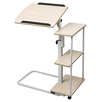 Sdadi Adjustable Overbed Table with Wheels - Light Grain
