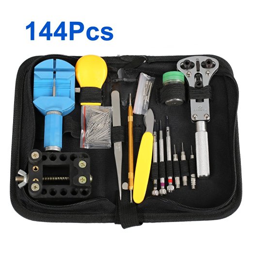 Floureon Professional Watch Repair Tool Kit Set Watchmaker Carrying Case (144 Pcs)