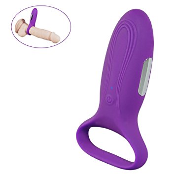USB Charging 7-speed Vibrating Cock Ring Penis Ring Vibrator(Purple)
