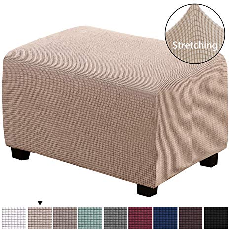 H.VERSAILTEX Oversized Ottoman Slipcover Jacquard Polyester Stretch Fabric Rectangle Folding Storage Stool Ottoman Cover Furniture Protector for Living Room (Oversize, Sand)