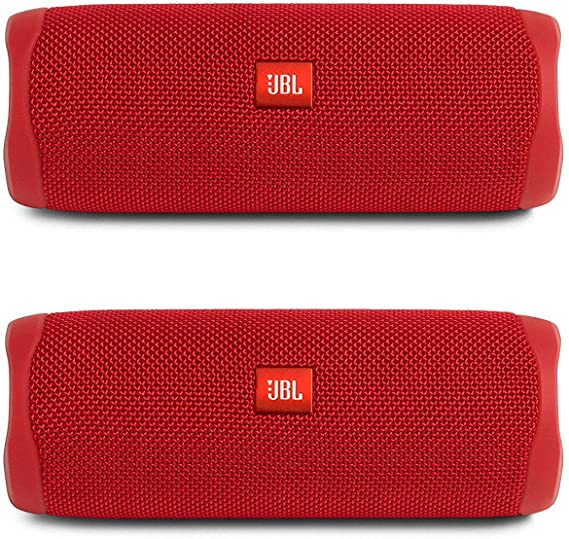 JBL Flip 5 Waterproof Portable Wireless Bluetooth Speaker Bundle - (Pair) Red