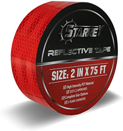 Starrey Reflective Tape 2 inch Wide 75 FT Long DOT-C2 High Intensity Red - 2 inch Trailer Reflector Safety Conspicuity Tape for Vehicles Trucks Bikes Cargos Helmets