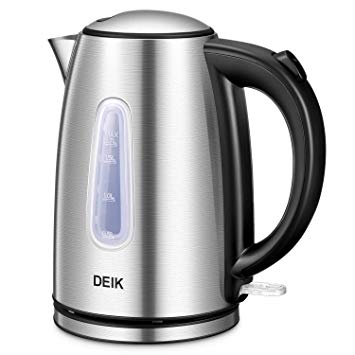 Electric Kettle Stainless Steel Cordless Tea Kettle with British Strix Control, 1.7-Liter Water Kettle 1500W Fast Boiling, Hot Water Kettle Electric with Auto Shut-Off, BPA-Free By Deik