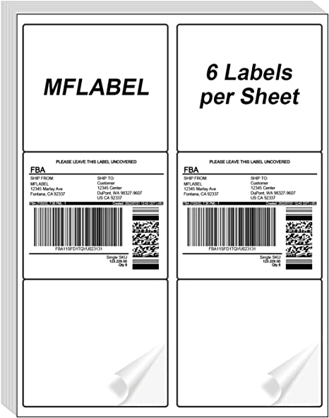MFLABEL 6-UP 100 Sheets Internet Shipping Labels 3-1/3" x 4" FBA Labels (600 Labels)