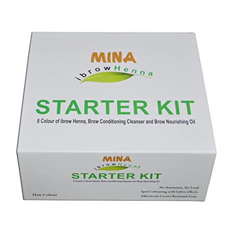 Mina ibrow Henna Starter Kit (8 Colors of ibrow Henna, Brow Conditioning Cleanser & Brow Nourishing Oil)