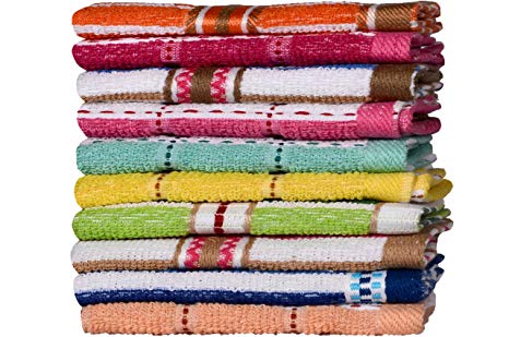 CASA COPENHAGEN Colourful Jacquard Designs 400 GSM (11.80oz/yd²) Cotton 10 Pack Face/Wash Cloth Towels/Napkins in Assorted Colours