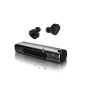 Wireless Earbuds, LOWELLTEK Truly Bluetooth Headphones V4.2 with Dual-Function Portable Charger(Serves As a Power Bank For Your Other Mobile Devices) IP7 Sweat/Water Proof (Black)