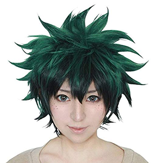 Anime Cosplay Wig Short Green Black Hair Synthetic Wigs with free Cap