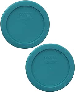 Pyrex 7202-PC 1-Cup Turquoise Round Plastic Food Storage Replacement Lid, Made in USA - 2 Pack