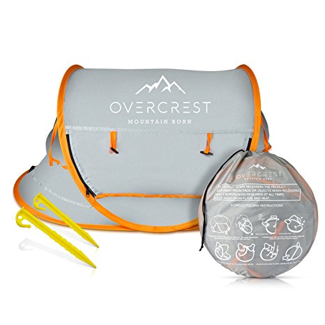 Overcrest Portable Beach Pop Up Tent for Babies, UPF 50 , Large Sun Shelter for Infant and Babies, Mosquito Net and Sunshade, Lightweight Outdoor Travel Baby Crib Bed, Orange